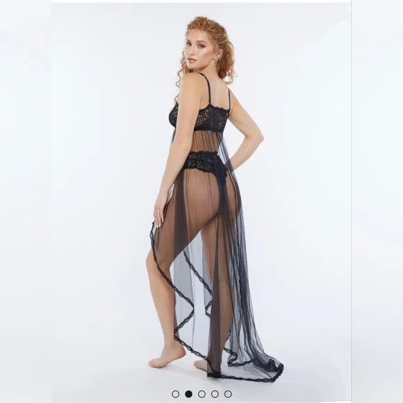 Savage X Fenty Corded Lace and Tulle Maxi Slip in Black, Size Small - Picture 4 of 11